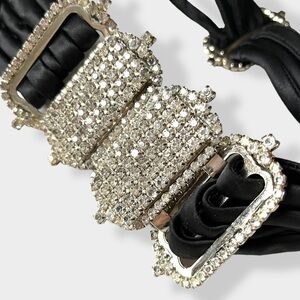 WILLIAM deLillo VTG 70s Satin Belt Rhinestones Silver Tone Dynasty Royalcore 0